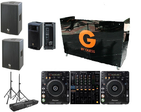 Two CDJ-1000s And A DJM-800, DJ Booth, DJ Monitor, and Powered Speakers Rental Package