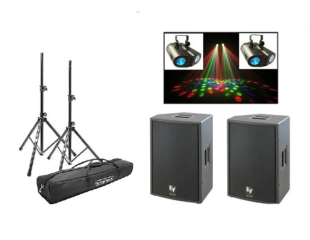 Two Powered Speakers with iPod Connection and Party Lights Rental Package
